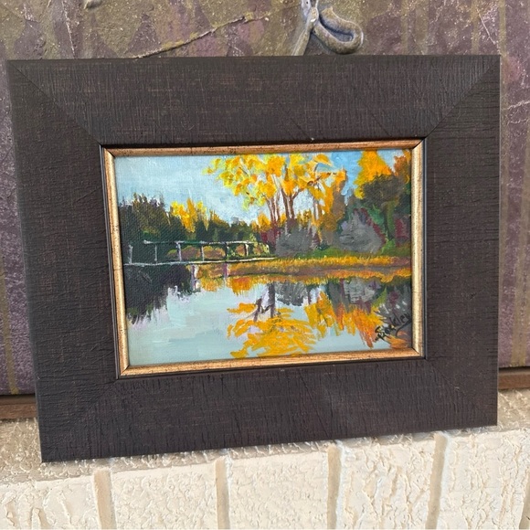 Oil painting landscape reflections autumn sunrise Willow Park golf course 2015 - Picture 12 of 14
